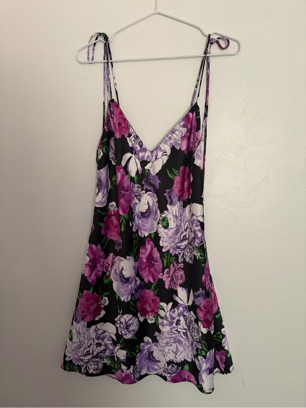 Victoria's Secret Black Floral Slip with Purple & Pink Flowers
